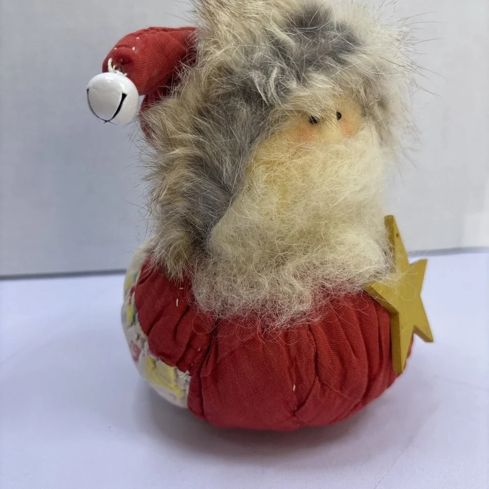 Vintage Quilted Santa Claus‎ Bean Bag Bottom Fur Hat Handmade 6